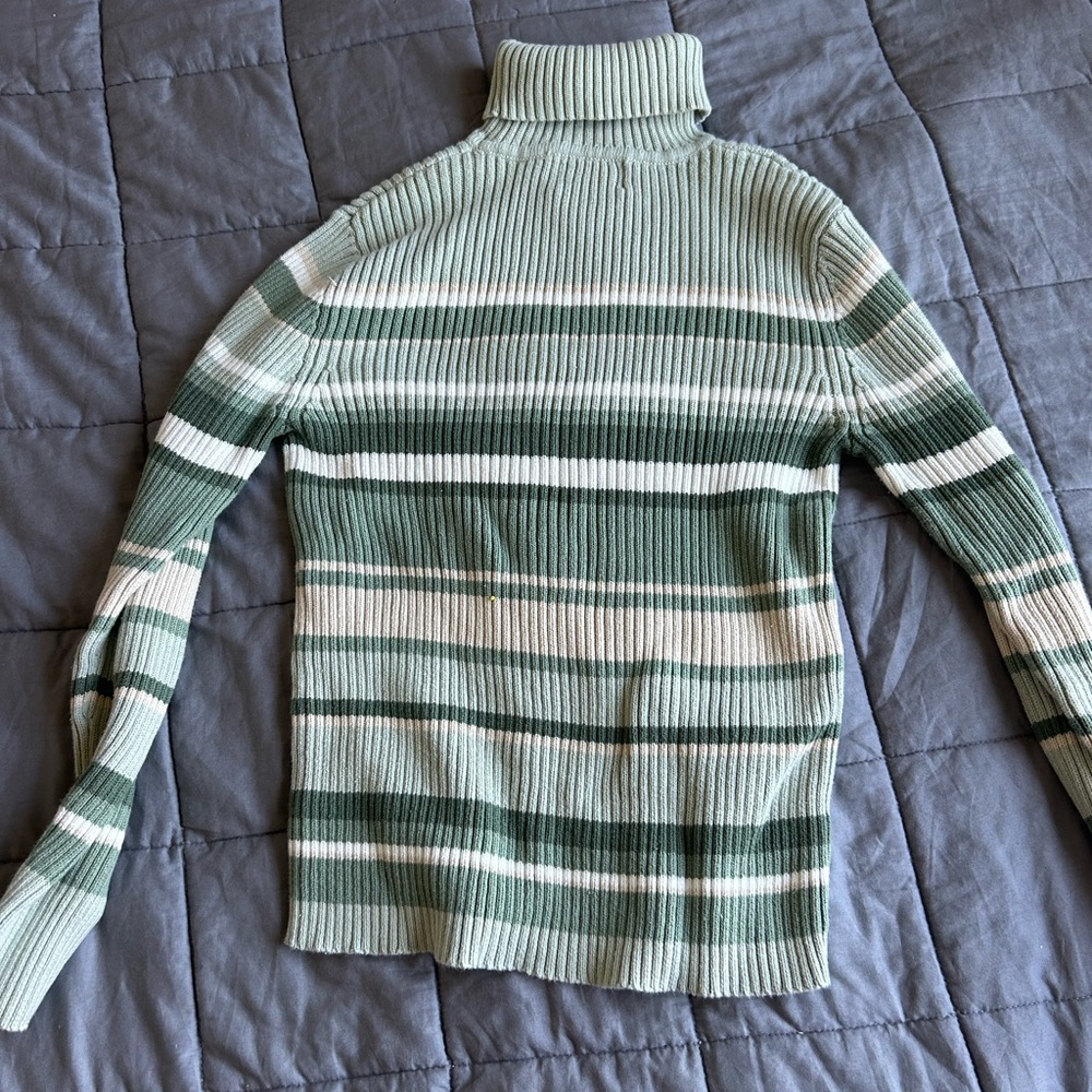 Striped Green and Cream Turtleneck Sweater - Picture 3 of 3